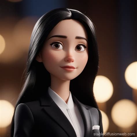 Pixar's Black-Suited Woman with Long Black Hair | Stable Diffusion Online