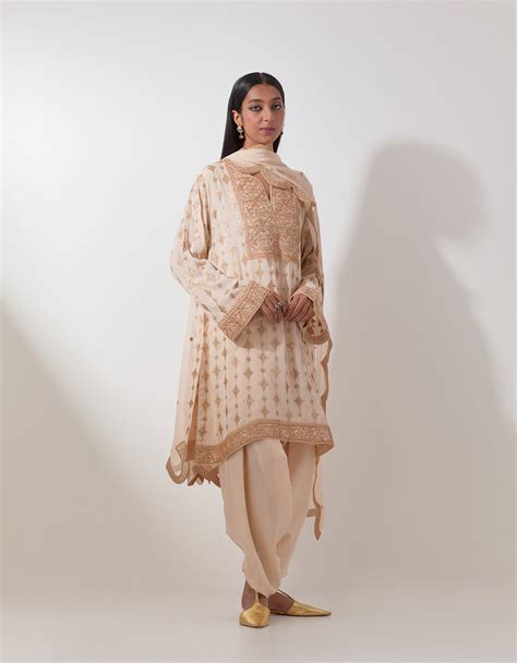 Ecru Gota Marrori Work Kurta With Tulip Pants Set in Georgette ...