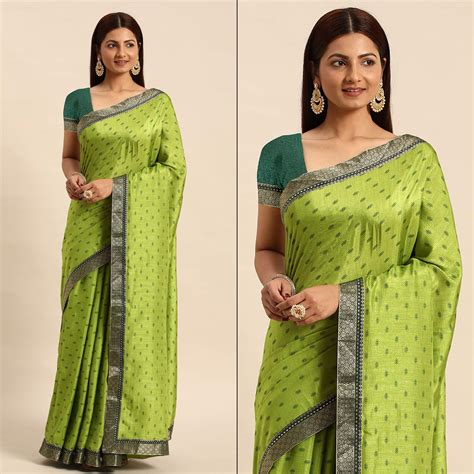 Green Printed Vichitra Silk Saree