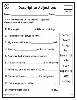 Descriptive Words Worksheet 的图像结果