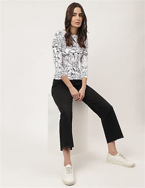 Buy Viscose Mix Printed Boat Neck T-Shirts at Marks & Spencer