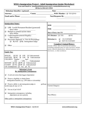 Fillable Online s Immigration Project - Adult Immigration Intake ...