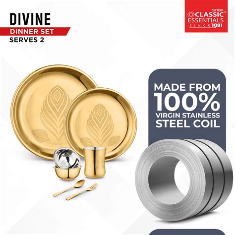 Classic Essentials 14 Pc Stainless Steel Divine Dinner Set with High G ...