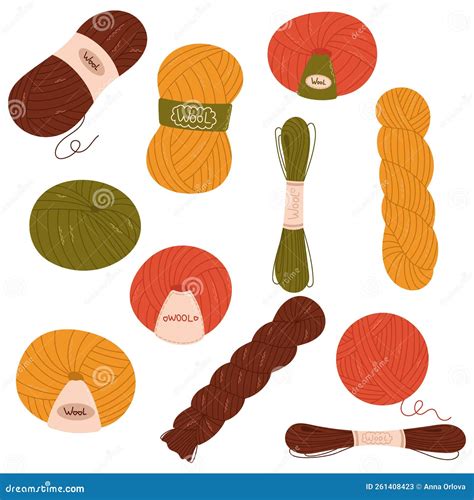 Hand Drawn Vector Set of Wool Yarns Stock Vector - Illustration of basket, hygge: 261408423