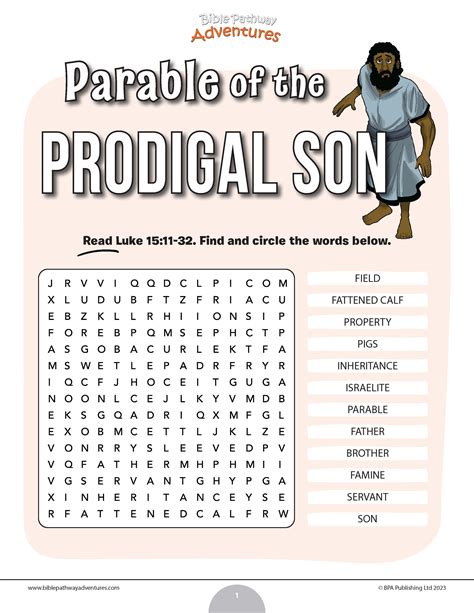 Parable of the Prodigal Son Bible word search (PDF) | Bible words ...