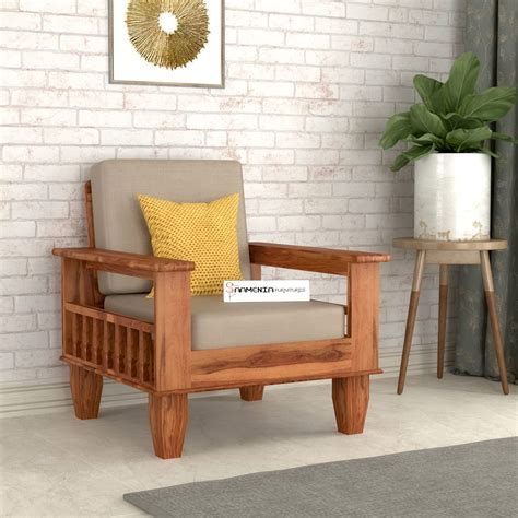 SAAMENIA FURNITURES Wooden 1 Seater Sofa for Living Room | One Seater ...