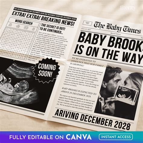 Newspaper Baby Announcement Template, Pregnancy Announcement Newspaper ...