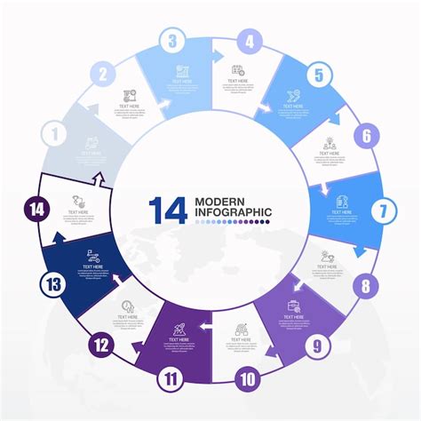 Blue colors for circle infographic with thin line icons 14 options or ...