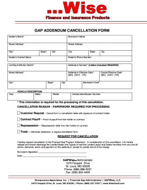Gapwise Cancellation - Fill and Sign Printable Template Online