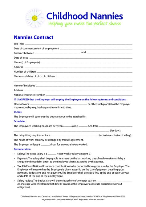 Nanny Contract example | Templates at allbusinesstemplates.com