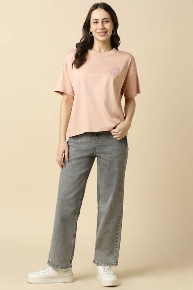 Buy Women Peach Solid Casual T-shirt Online - 39951944 | Allen Solly