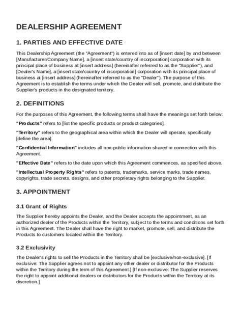 Dealership Agreement Template Form - Fill Online, Printable, Fillable ...