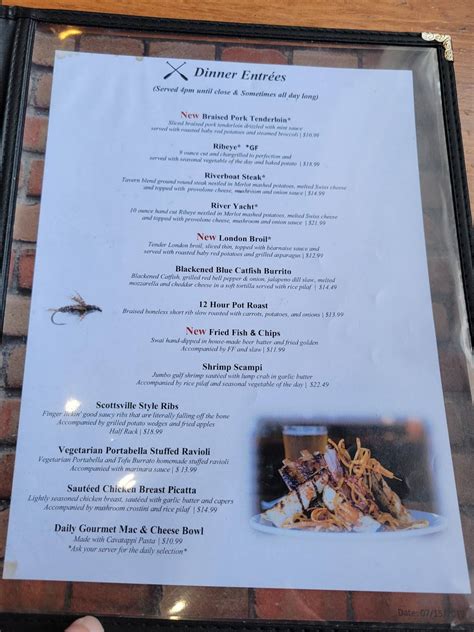 Menu at Tavern on the James restaurant, Scottsville