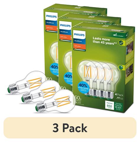 (3 pack) Philips Ultra Efficient LED 60-Watt A19 Light Bulb, Soft White ...