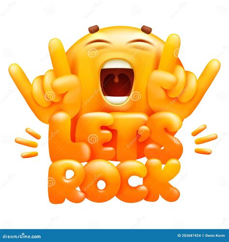 Let`s Rock Web Sticker. Yellow Emoji Cartoon Character Stock Illustration - Illustration of ...