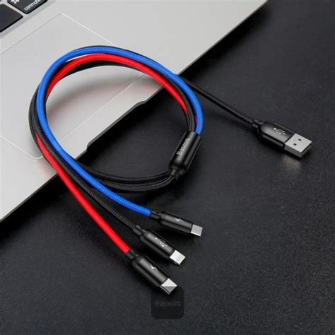 خریدکابل سه سر 1.2 متری باسئوس Baseus Three Primary Colors 3 in 1 Cable