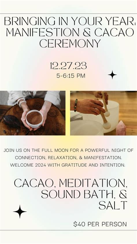Bringing in Your Year: Manifestation & Cacao Ceremony, The Salty Spa ...