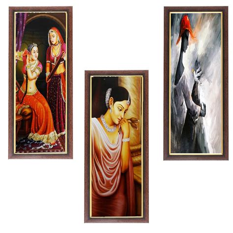 Wens Beautiful Lady MDF Wall Painting (43 cm x 18 cm x 1 cm, Set of 3 ...