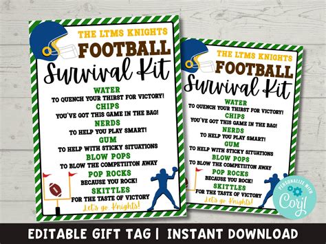 Editable Football Survival Kit Printable Football Tags for Game Day ...