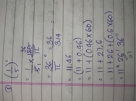 convert 1/5 radian to degrees and minutes - Brainly.in