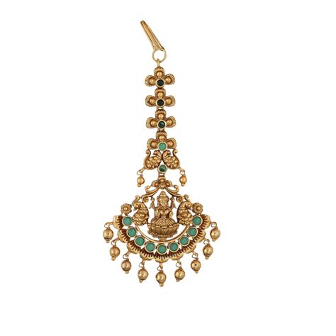 Buy Tarinika Antique Kempu Maang Tikka with Goddess Lakshmi and Peacock ...