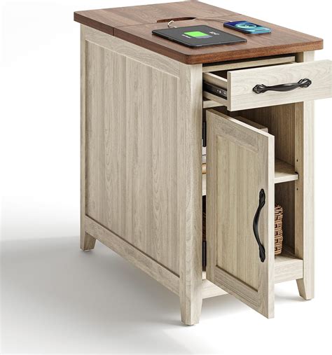 Amazon.com: WAMPAT 2 Pack End Tables with Charging Station, White Wood ...