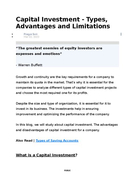 Unit-2 Lecture Notes on Capital Investment: Types & Budgeting ...
