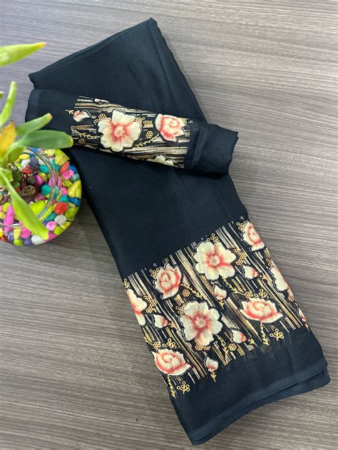 Elegant Floral Border Printed Georgette Border Saree – Pionex Fab