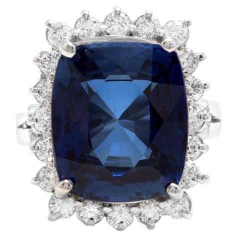 12.75ct Sapphire and Natural Diamond 14K Solid White Gold Ring For Sale ...