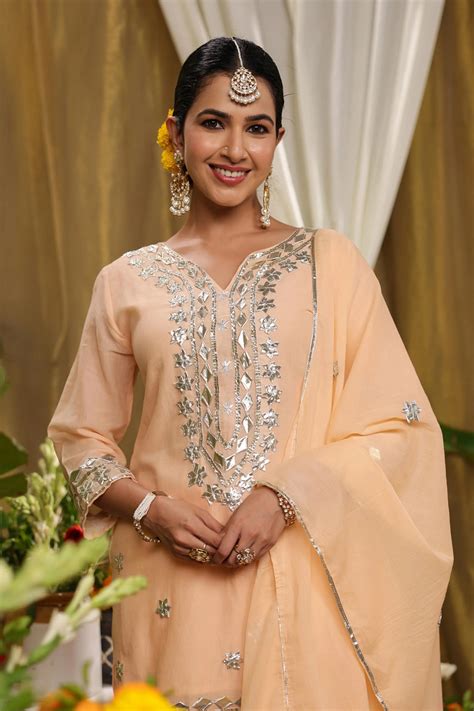 Pastel and Bling Peach Ethnic Sharara Set With Dupatta – Kaftanize