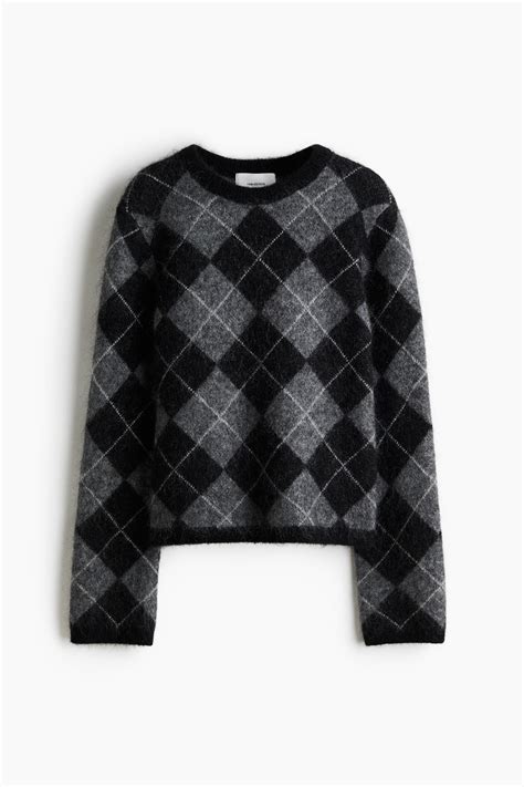 Mohair-blend jumper - Grey/Argyle pattern - Ladies | H&M IN