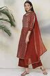 Terracotta Red Art Silk Straight Kurta Palazzo Suit Set at Biba India