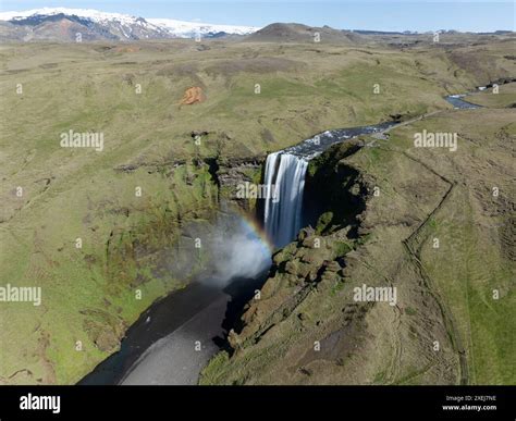 View from above, stunning aerial view of the spectacular Skógafoss ...
