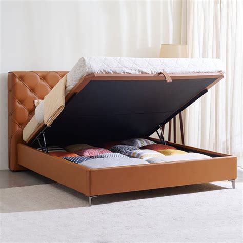 Buy Tiffany Nestle Queen Bed with Hydraulic Storage - Tan from Home ...