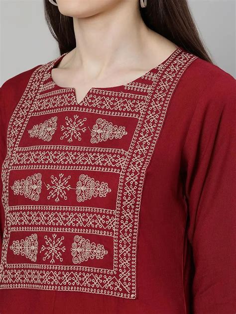 Buy Maroon Embroidered Rayon Straight Kurta With Trousers Online at Rs ...