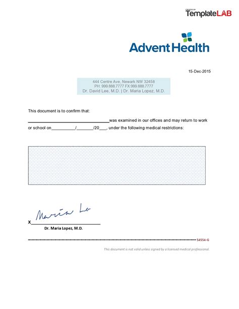 Advent Health Doctors Note Template | HEALTH CENTER