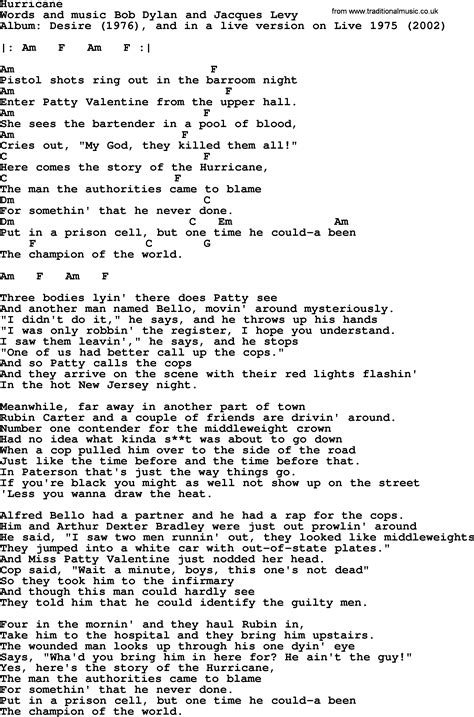 Bob Dylan song - Hurricane, lyrics and chords