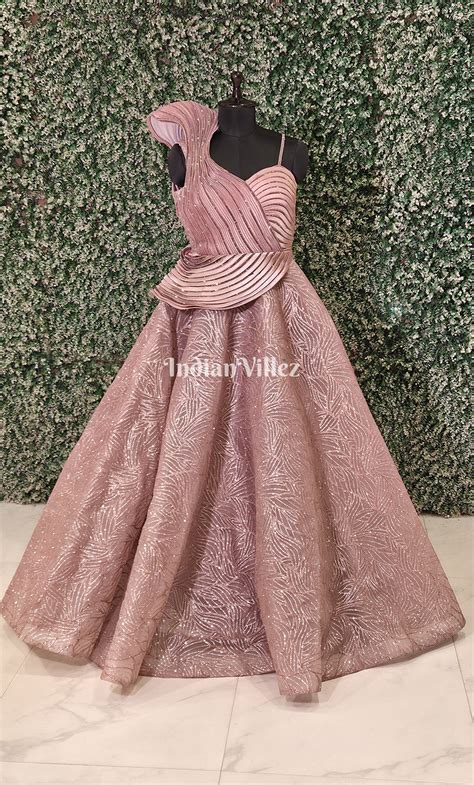 Party Wear Designer Barbie Pink 3d Structured Indo western Gown ...