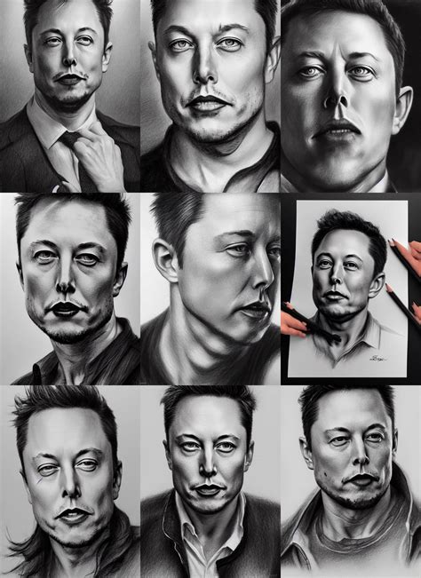 pencil drawing of elon musk, hyper realistic face, in | Stable ...