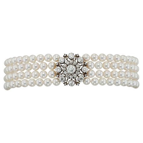 A Diamond And Cultured Pearl Choker Necklace For Sale at 1stDibs