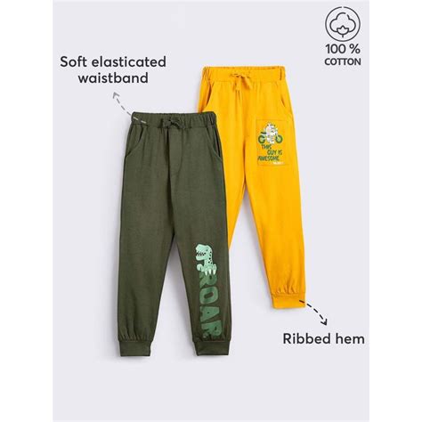 Buy Hopscotch Pure Cotton Typography Joggers (Pack of 2) Online