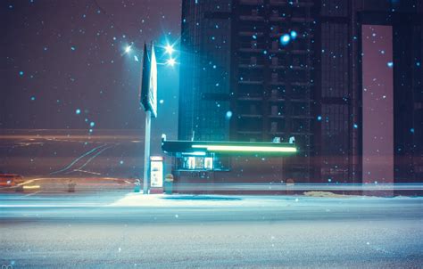 Wallpaper winter, road, car, light, snow, machine, night, lights for ...