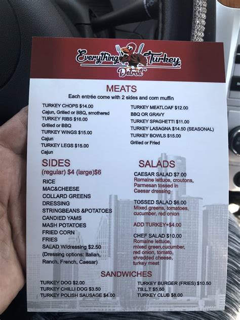 Menu at Everything Turkey restaurant, Detroit