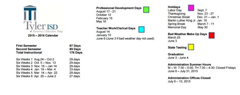Bonner Elementary - School District Instructional Calendar - Tyler Isd ...