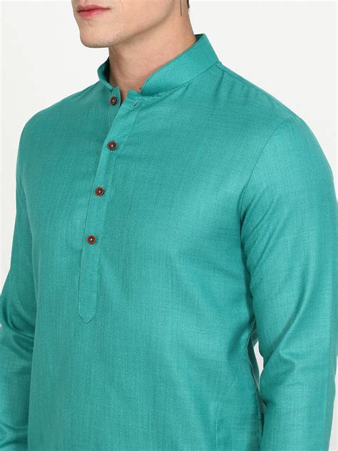 Green Solid Cotton Blend Kurta for Men – The Kurta Company