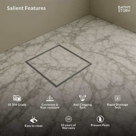 Tile Insert Floor Drain 5x5 with Cockroach Trap | SS304 Invisible Drain ...