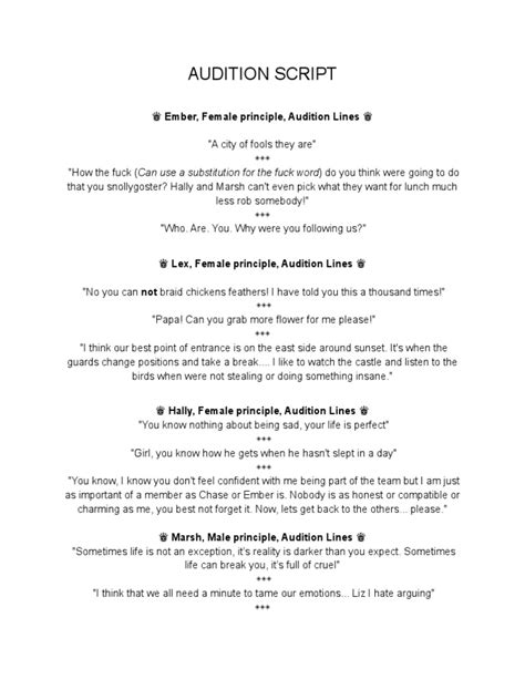 Image result for Auditions Scenes Analysis Script