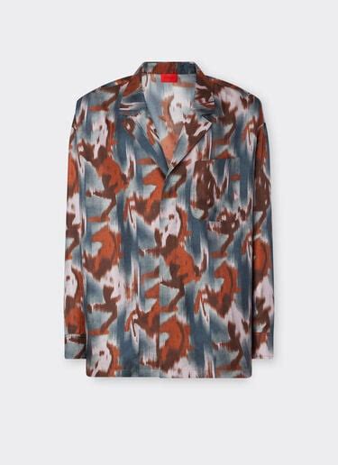 Silk shirt with Cavallino Ikat print in Peacock for Men | Ferrari®