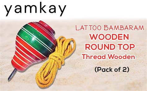 Buy Yamkay Wooden Spinning Top Toy with Thread (Lattoo/Bambaram) Pack ...