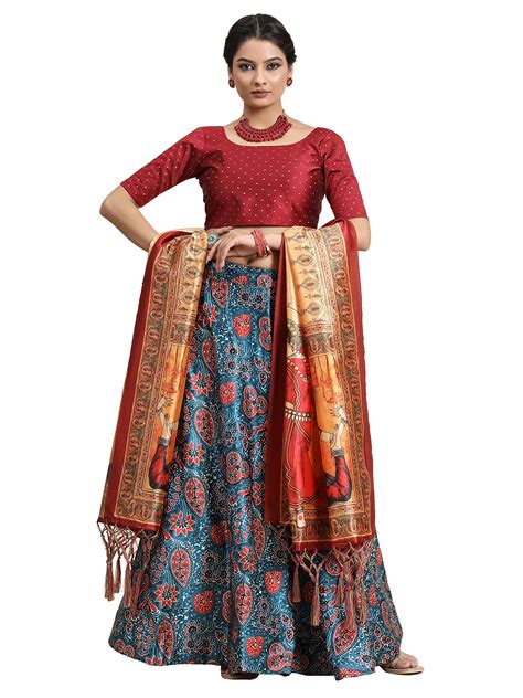 Buy Kaizen Texo Fab KAIZENTEXOFAB® Teal & Maroon Printed Block Print ...